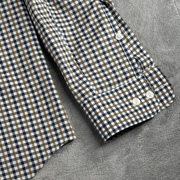 Perry Ellis Shirt Mens Medium Blue Brown‎ Check Long Sleeve 100% Cotton - Picture 11 of 12